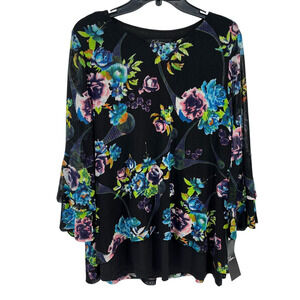 New Calessa Floral Mesh Layered Tunic Shirt Plus Size 2X Layered 3/4 sleeves